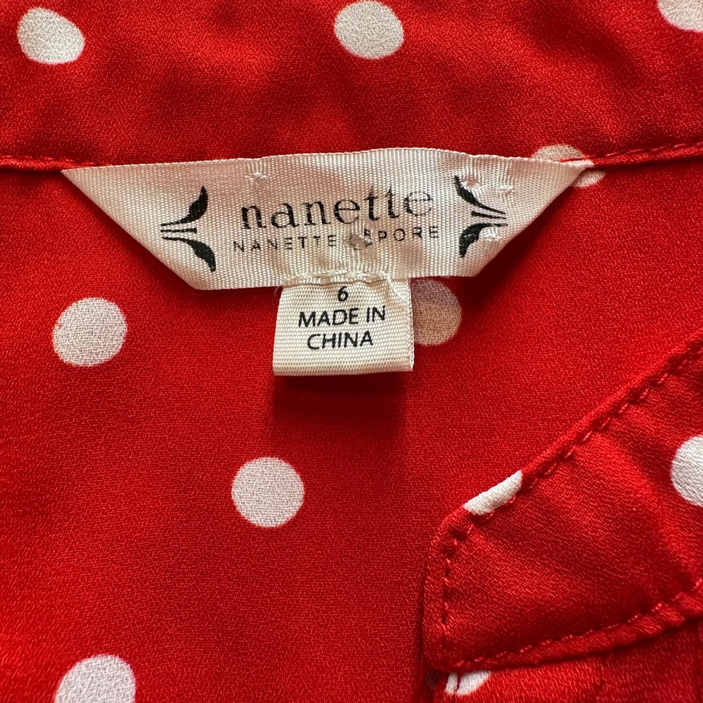 Nanette Lepore Red Polka Dot Dress Size 6 Retro Vintage Style Midi - Picture 9 of 13